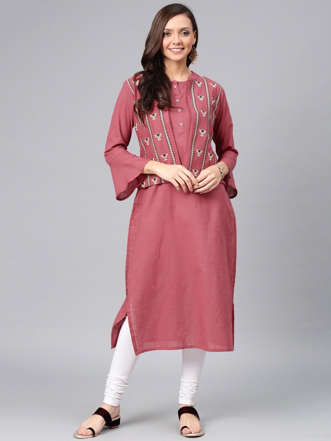 

Alena Women Pink Embroidered Straight Layered Kurta