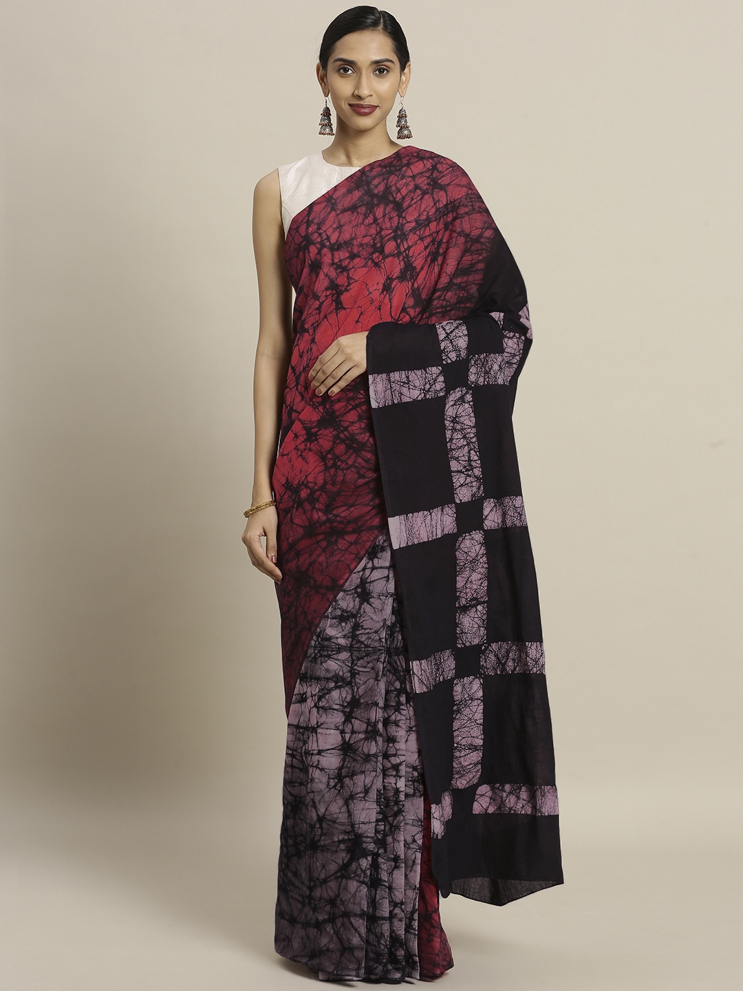 

Mitera Black & Red Pure Cotton Dyed Saree