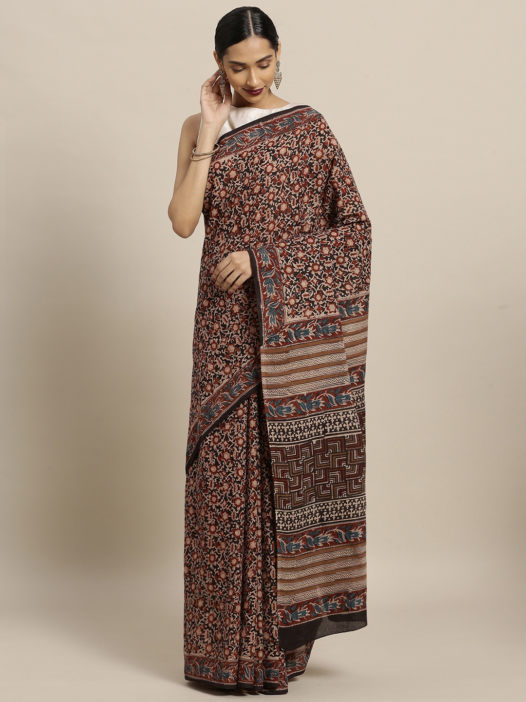 

Mitera Red & Black Pure Cotton Dyed Bagru Saree