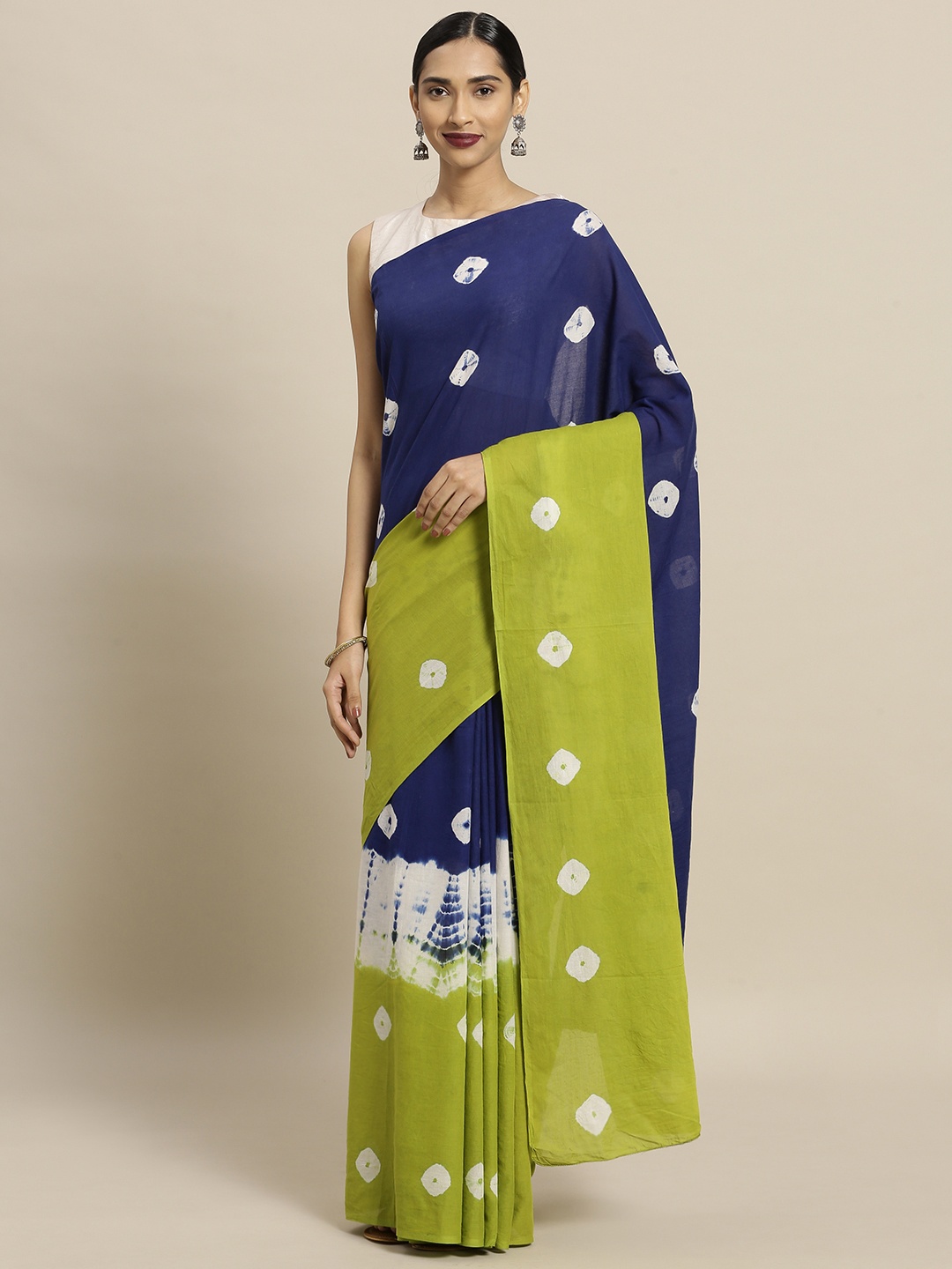 

Mitera Blue & Green Pure Cotton Dyed Saree