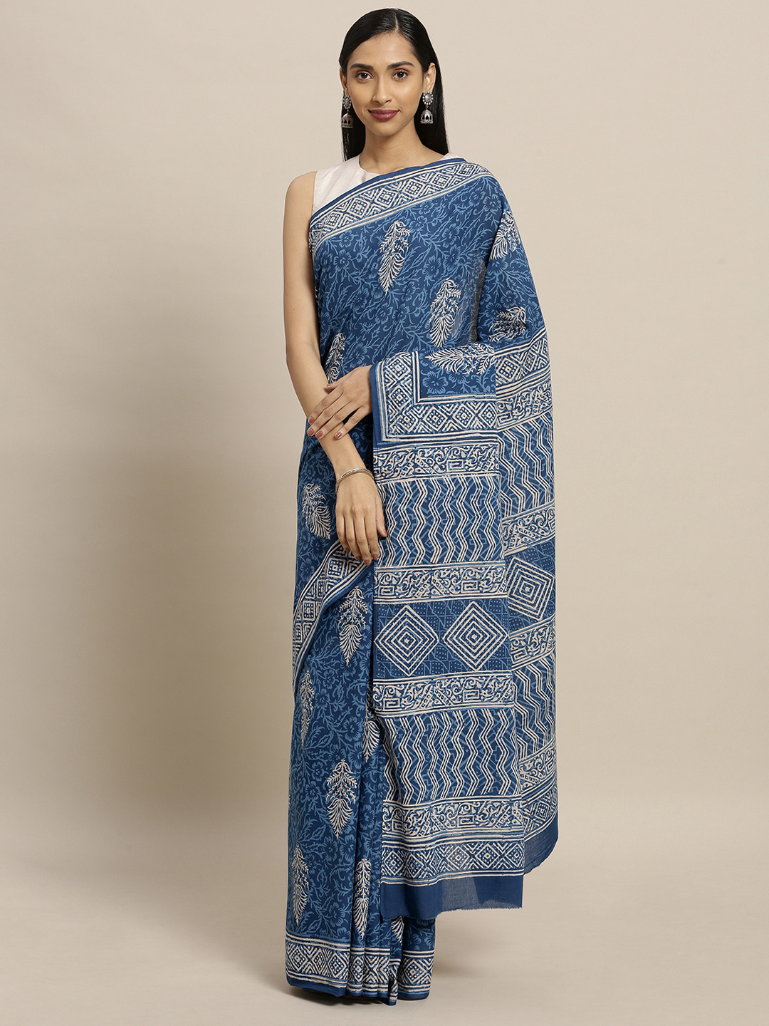 

Mitera Blue & Off-White Pure Cotton Printed Saree