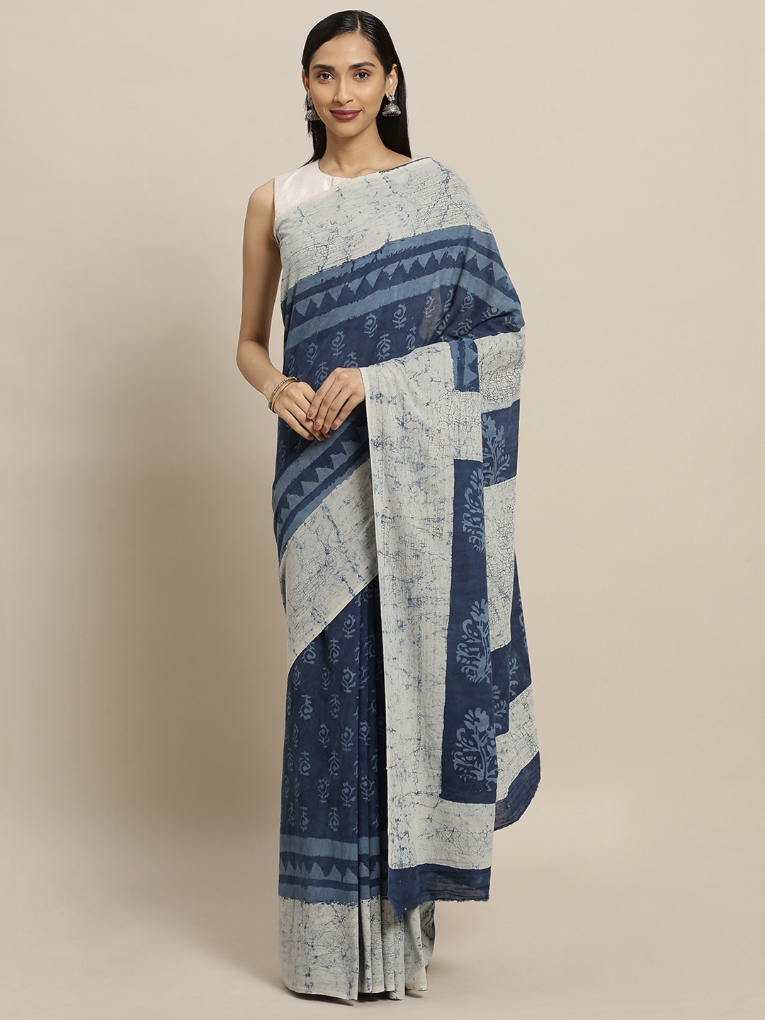 

Mitera Blue & Off-White Pure Cotton Printed Saree