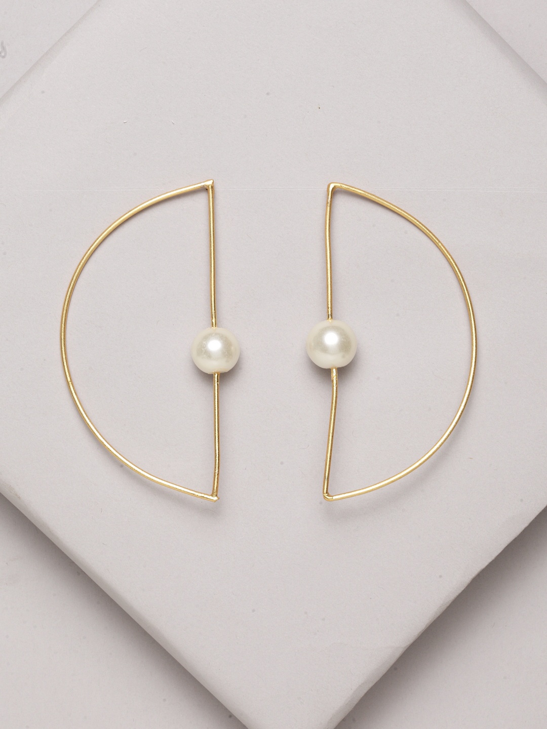 

PANASH Gold-Toned & White Geometric Drop Earrings