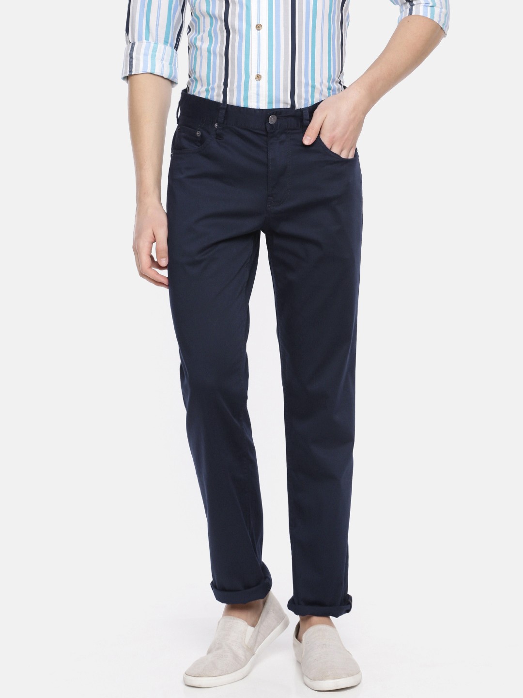 

Calvin Klein Jeans Men Navy Blue Slim Fit Solid Regular Trousers