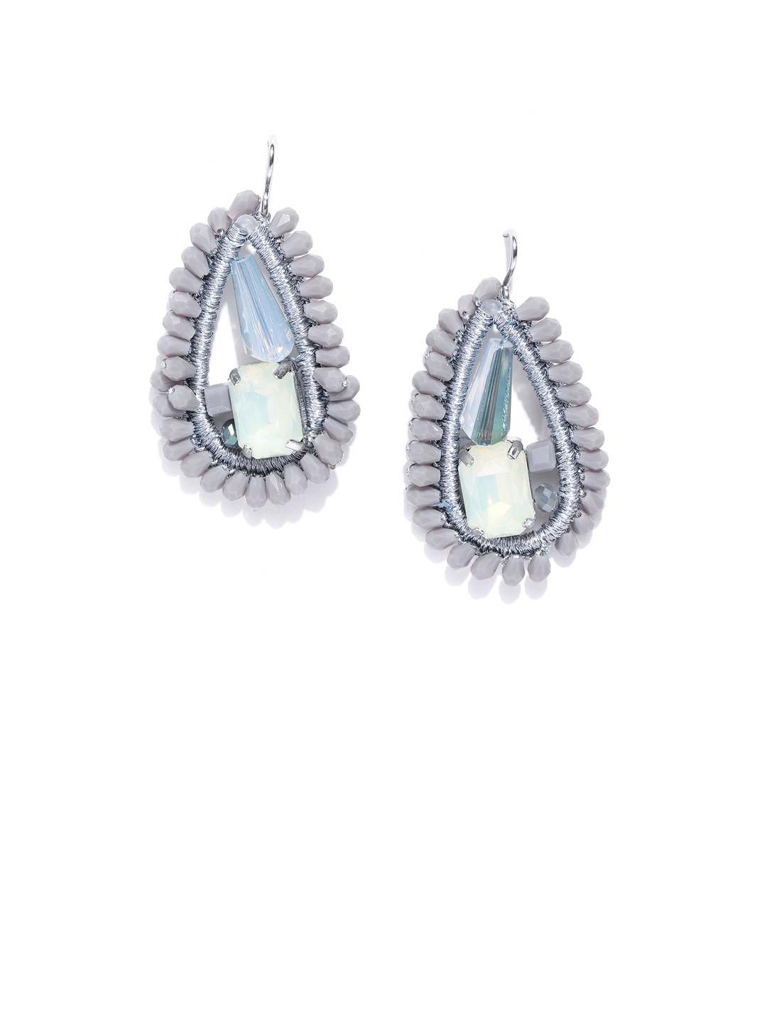 

PRITA BY PRIYAASI Grey Teardrop Shaped Drop Earrings