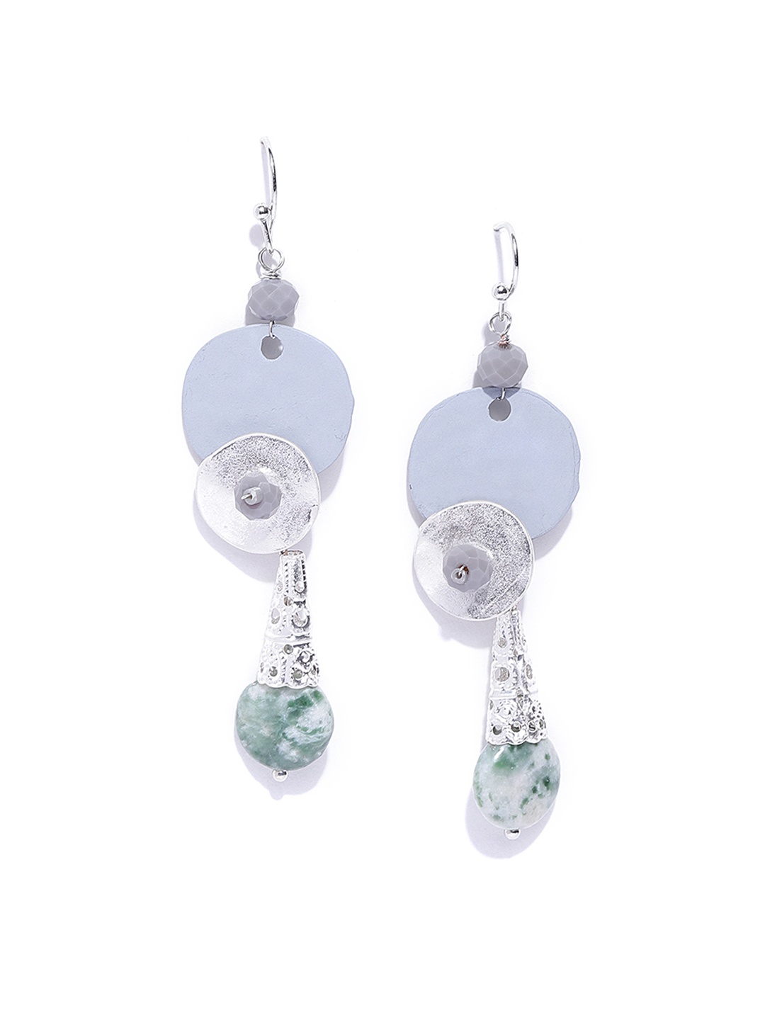 

PRITA BY PRIYAASI Silver-Plated Grey Circular Drop Earrings
