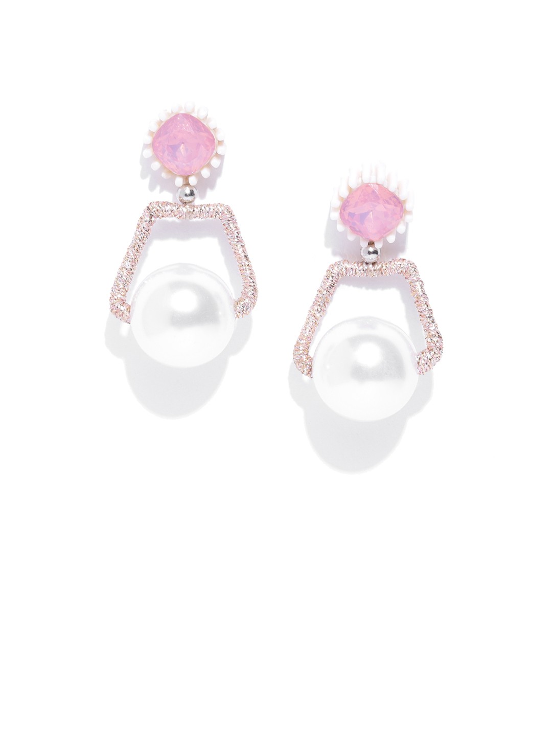 

PRITA BY PRIYAASI Pink & White Geometric Drop Earrings