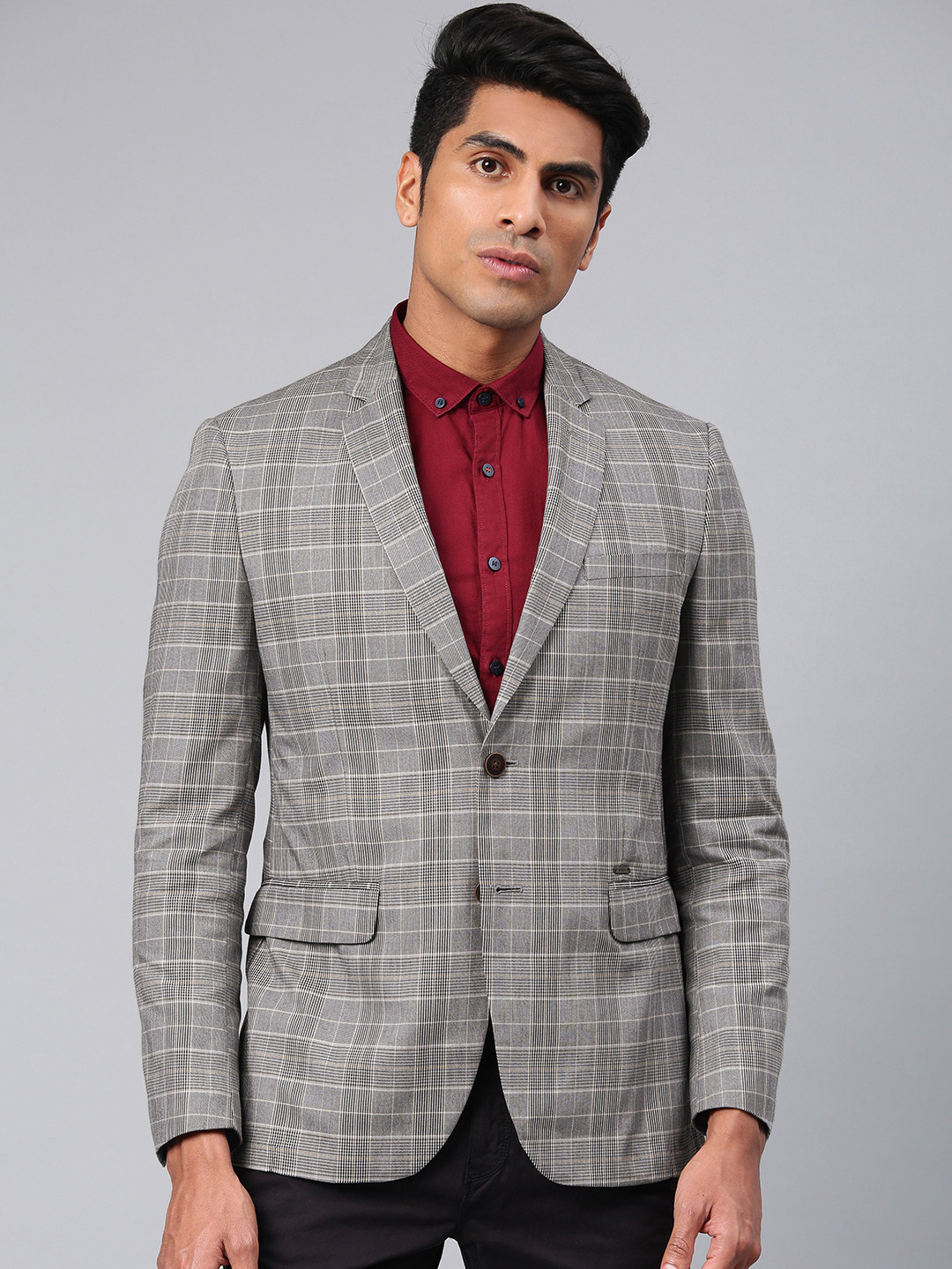 

Van Heusen Sport Men Grey Checked Single-Breasted Slim-Fit Casual Blazer
