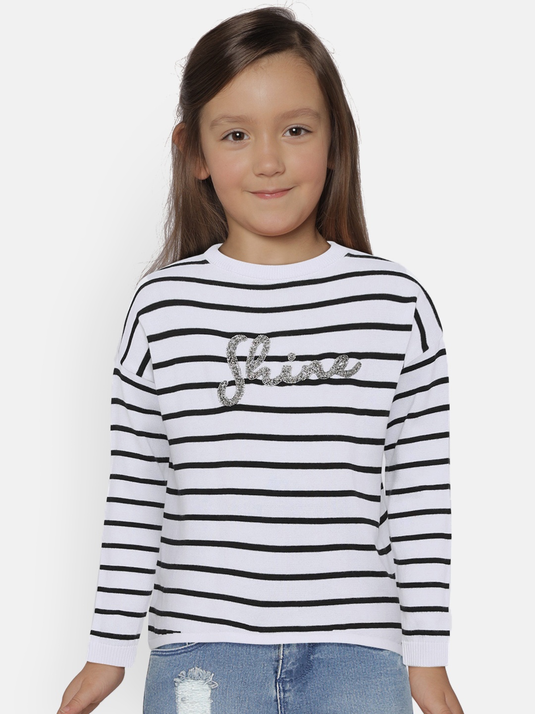 

Pepe Jeans Girls White & Black Striped Sweater