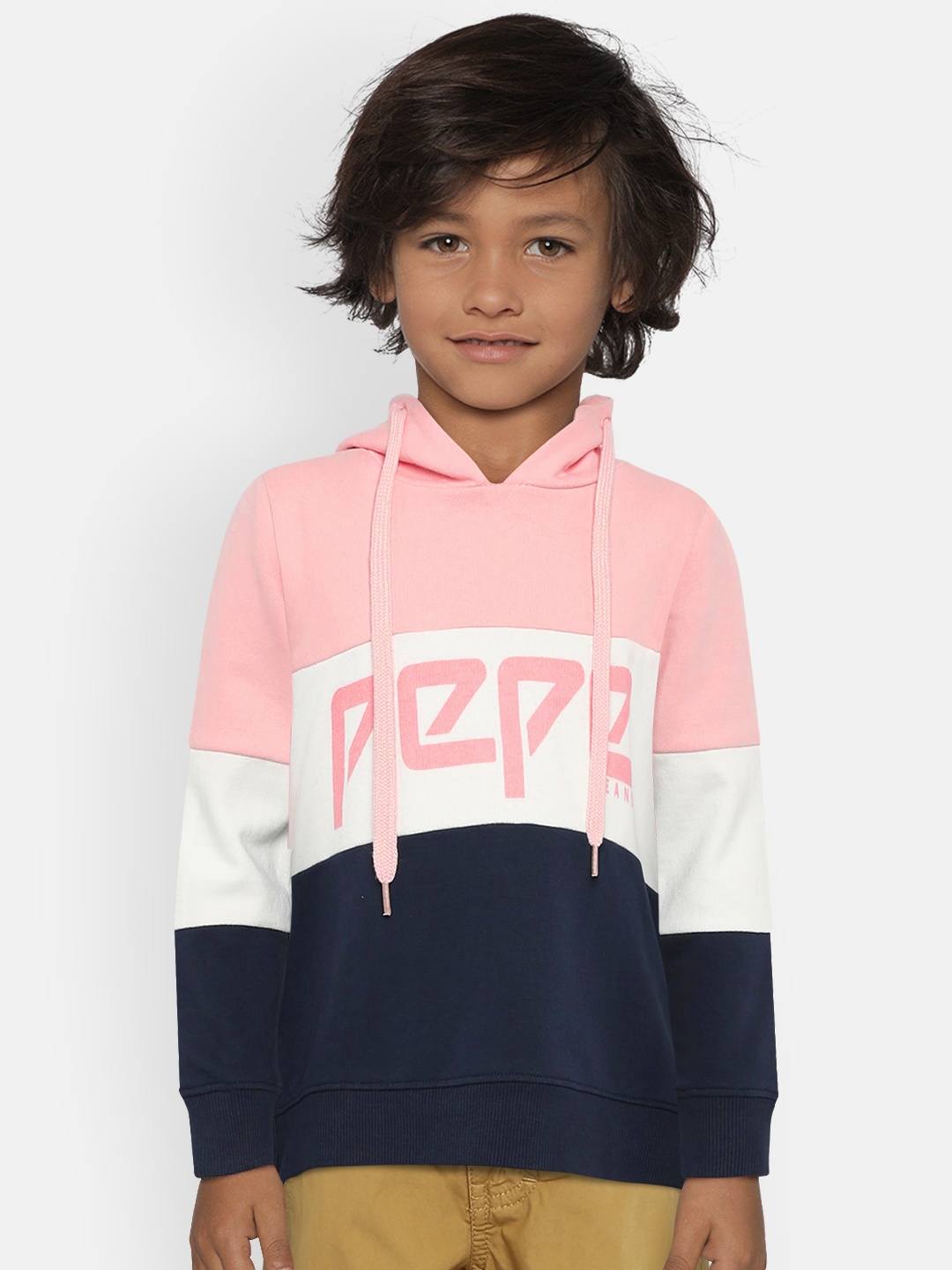 

Pepe Jeans Girls Pink & White Colourblocked Hooded Sweatshirt