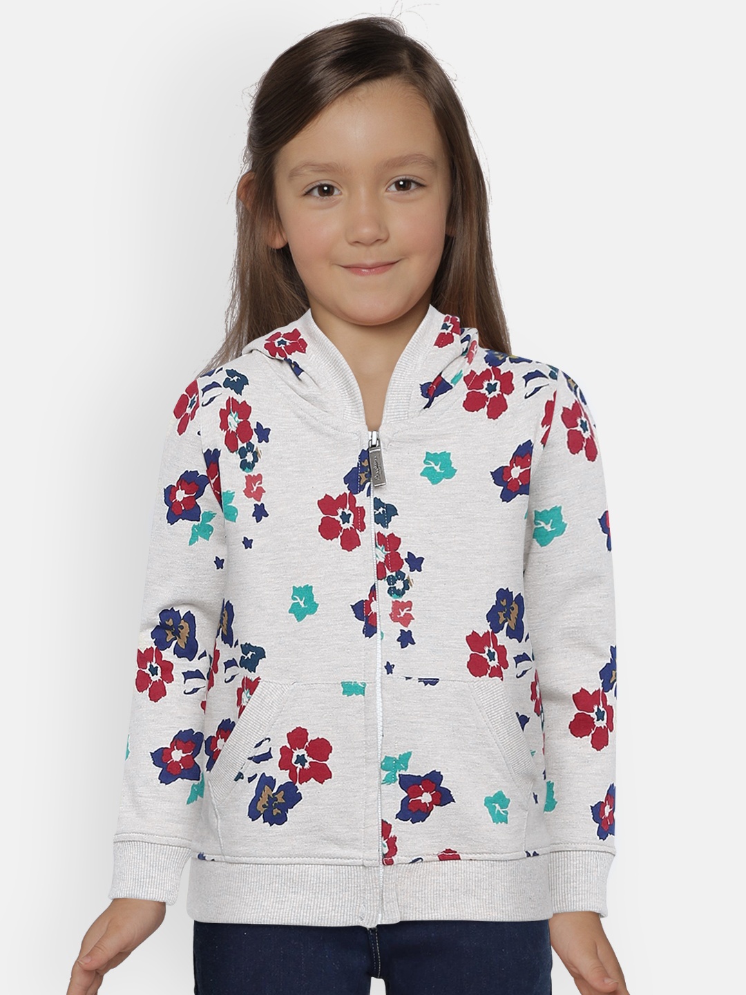 

Pepe Jeans Girls Grey Melange Printed Hooded Sweatshirt