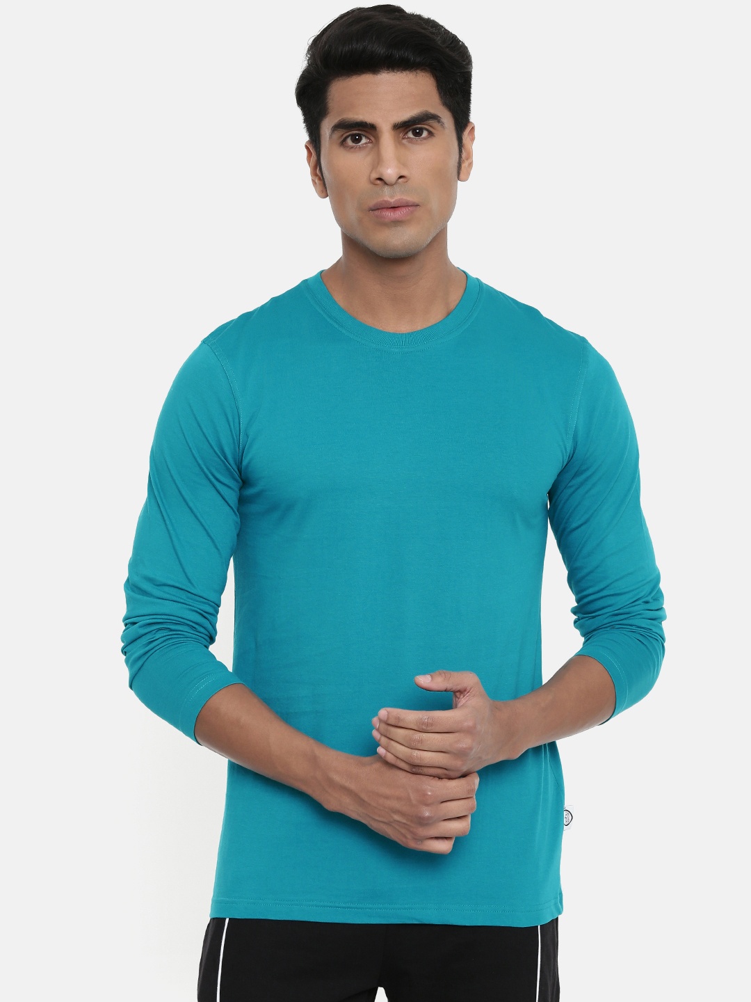 

zebu Men Sea Green Solid Round Neck Lounge T-shirt ZRNFS