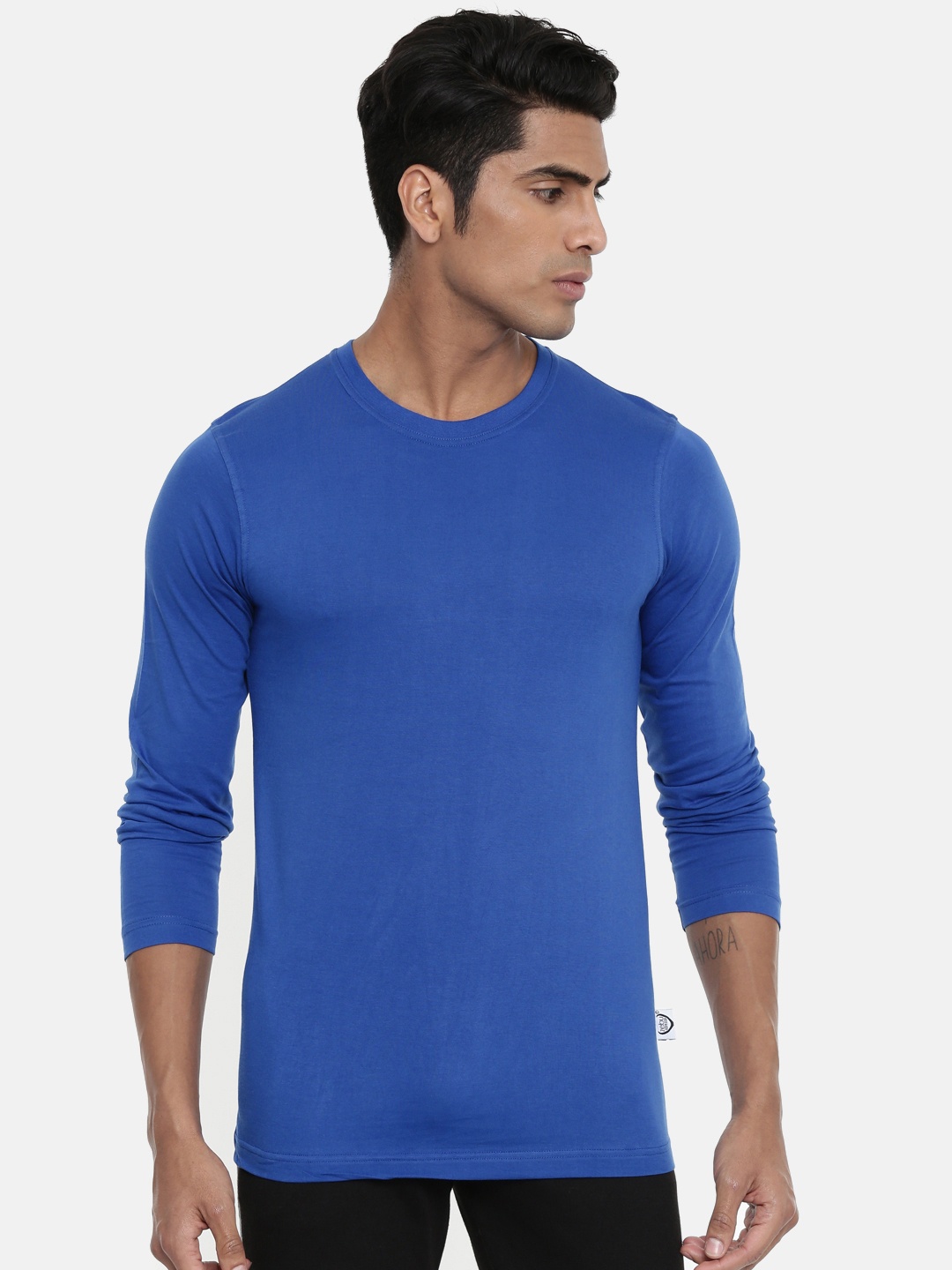 

zebu Men Navy Blue Solid Round Neck Lounge T-Shirt