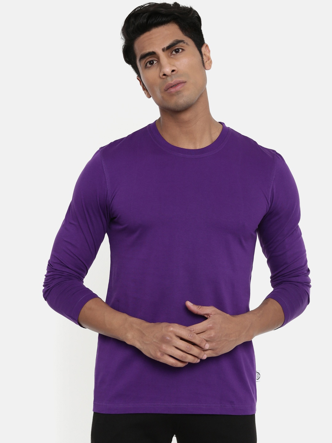 

zebu Men Purple Solid Round Neck Lounge T-Shirt