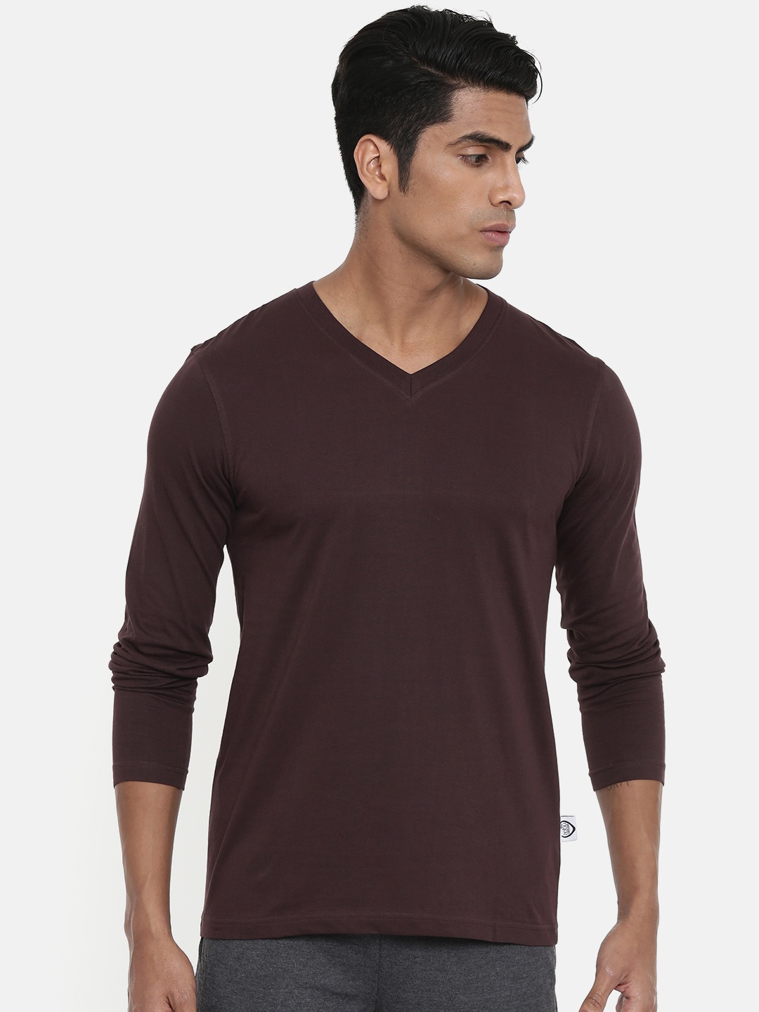 

zebu Men Brown Solid V-Neck T-shirt