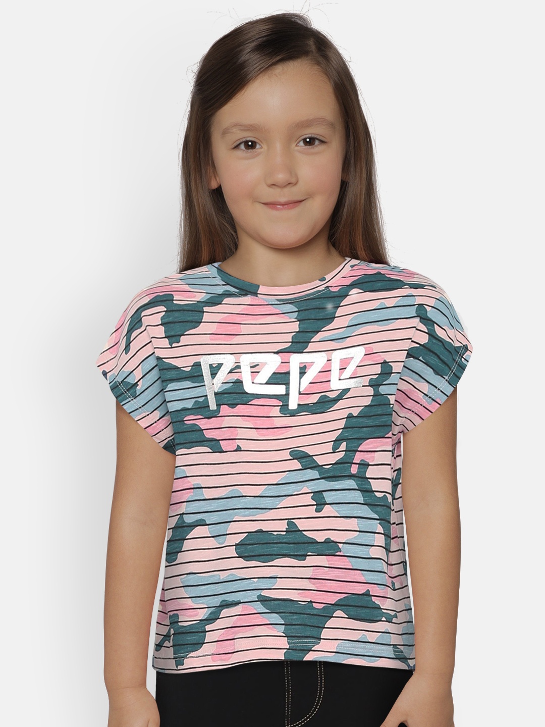 

Pepe Jeans Girls Pink & Blue Printed Round Neck T-shirt