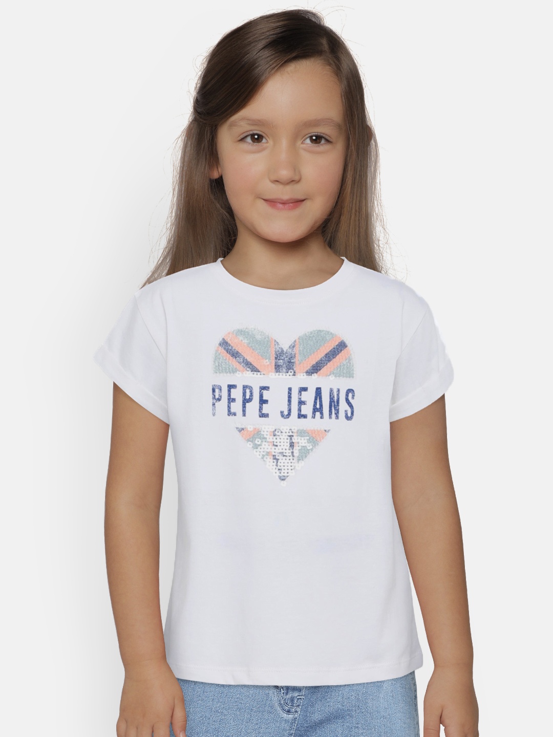 

Pepe Jeans Girls White Embellished Round Neck T-shirt