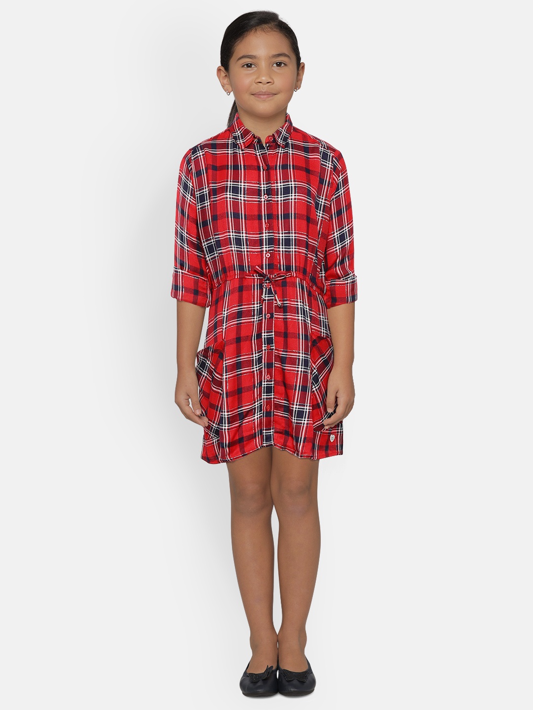 

Pepe Jeans Girls Red & Navy Blue Checked Shirt Dress