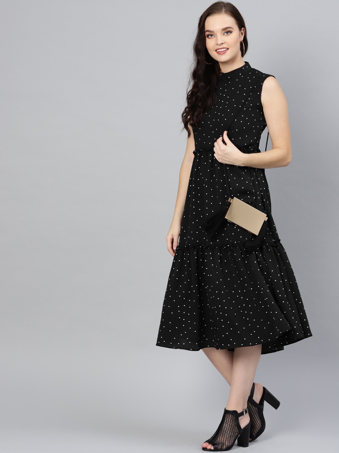 

Inddus Women Black & White Printed Tiered A-Line Dress