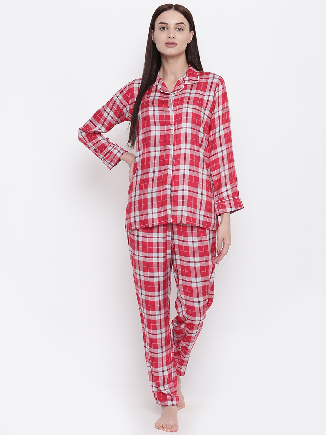 

Sweet Dreams Women Red Checked Night suit