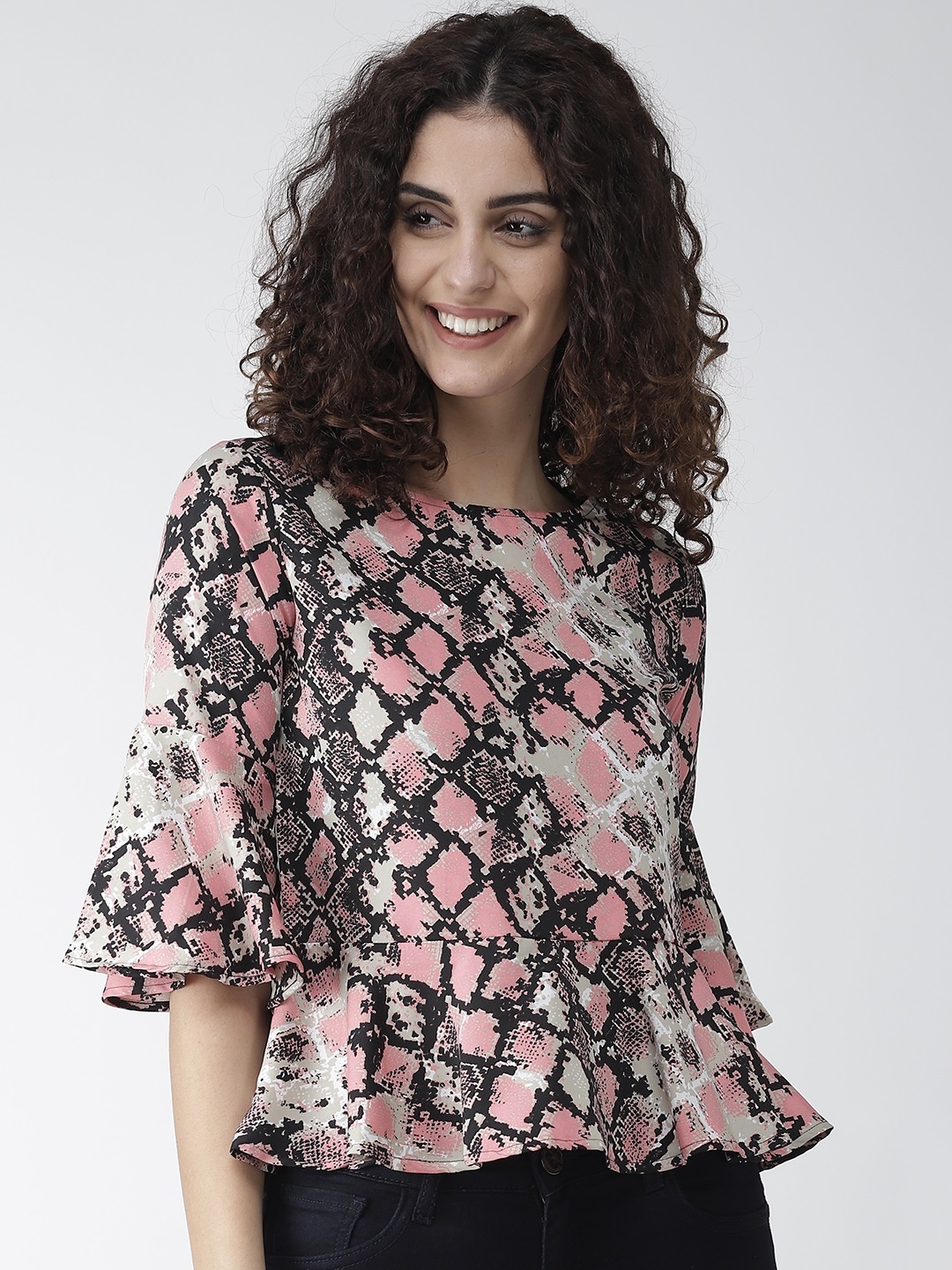 

Style Quotient Women Pink & Black Snakeskin Print A-Line Top