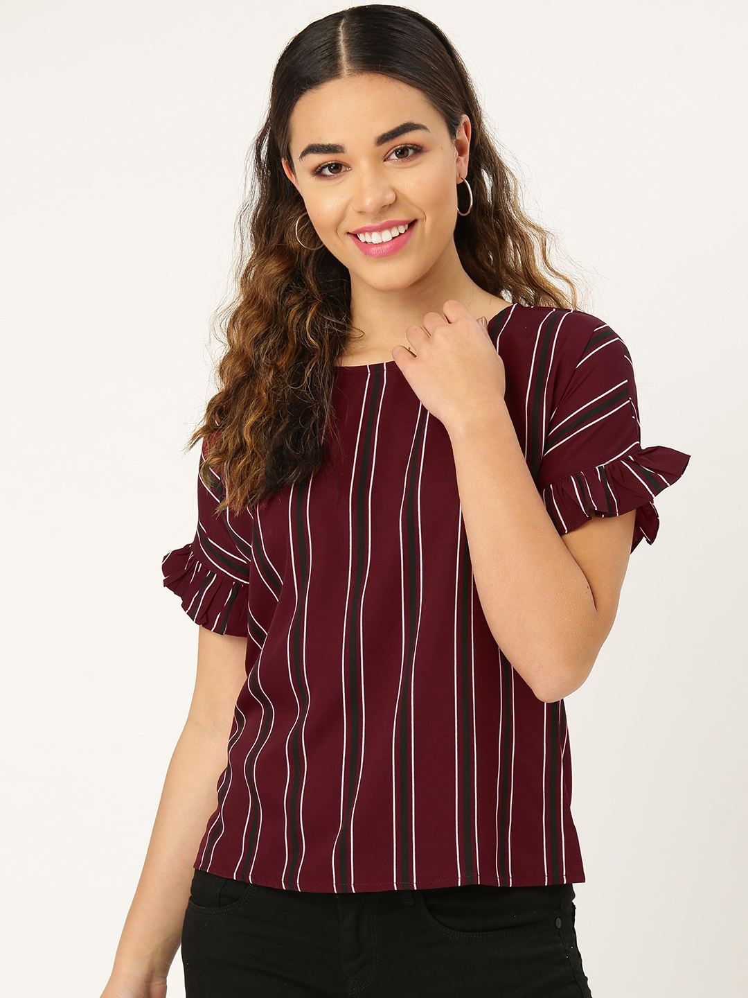 

Style Quotient Women Maroon & Black Striped Top