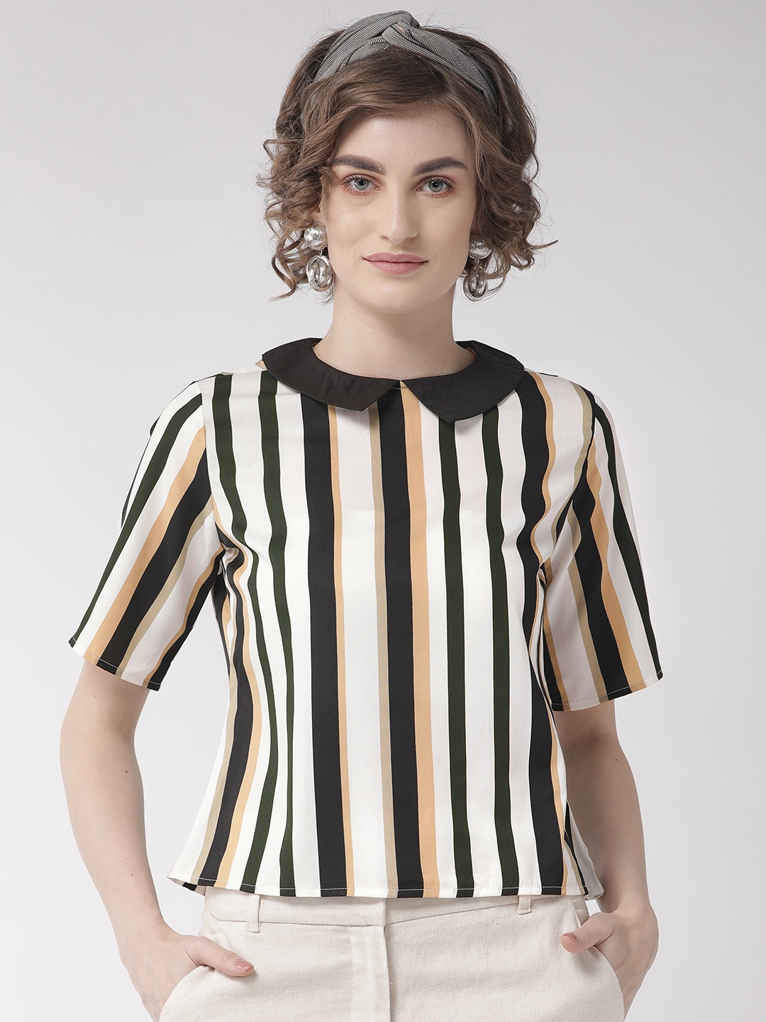 

Style Quotient Women White & Black Striped Top