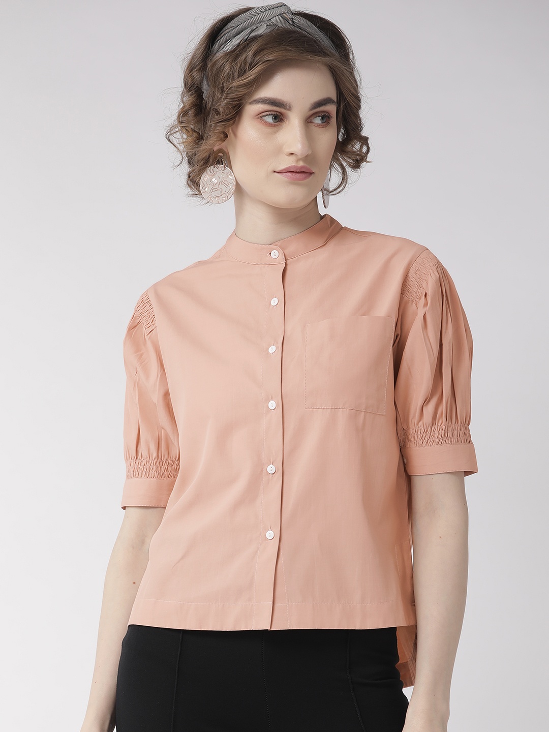

Style Quotient Women Peach-Coloured Comfort Boxy Fit Solid Casual Shirt