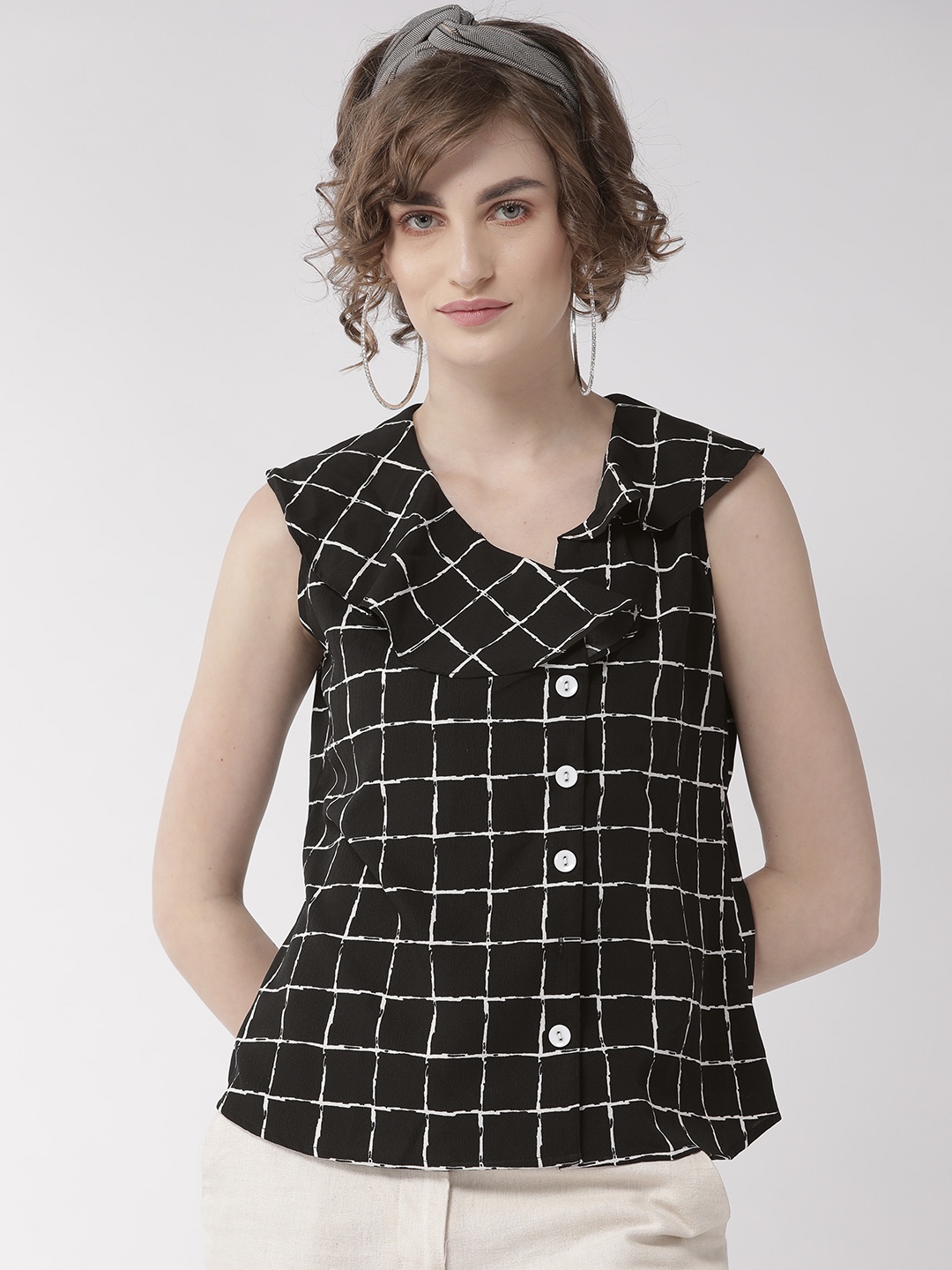 

Style Quotient Women Black & White Checked Top