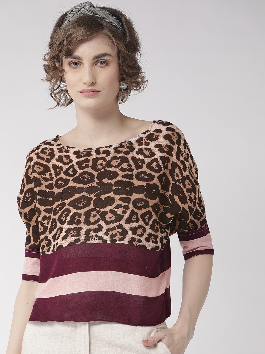 

Style Quotient Women Brown & Purple Leopard Print Top