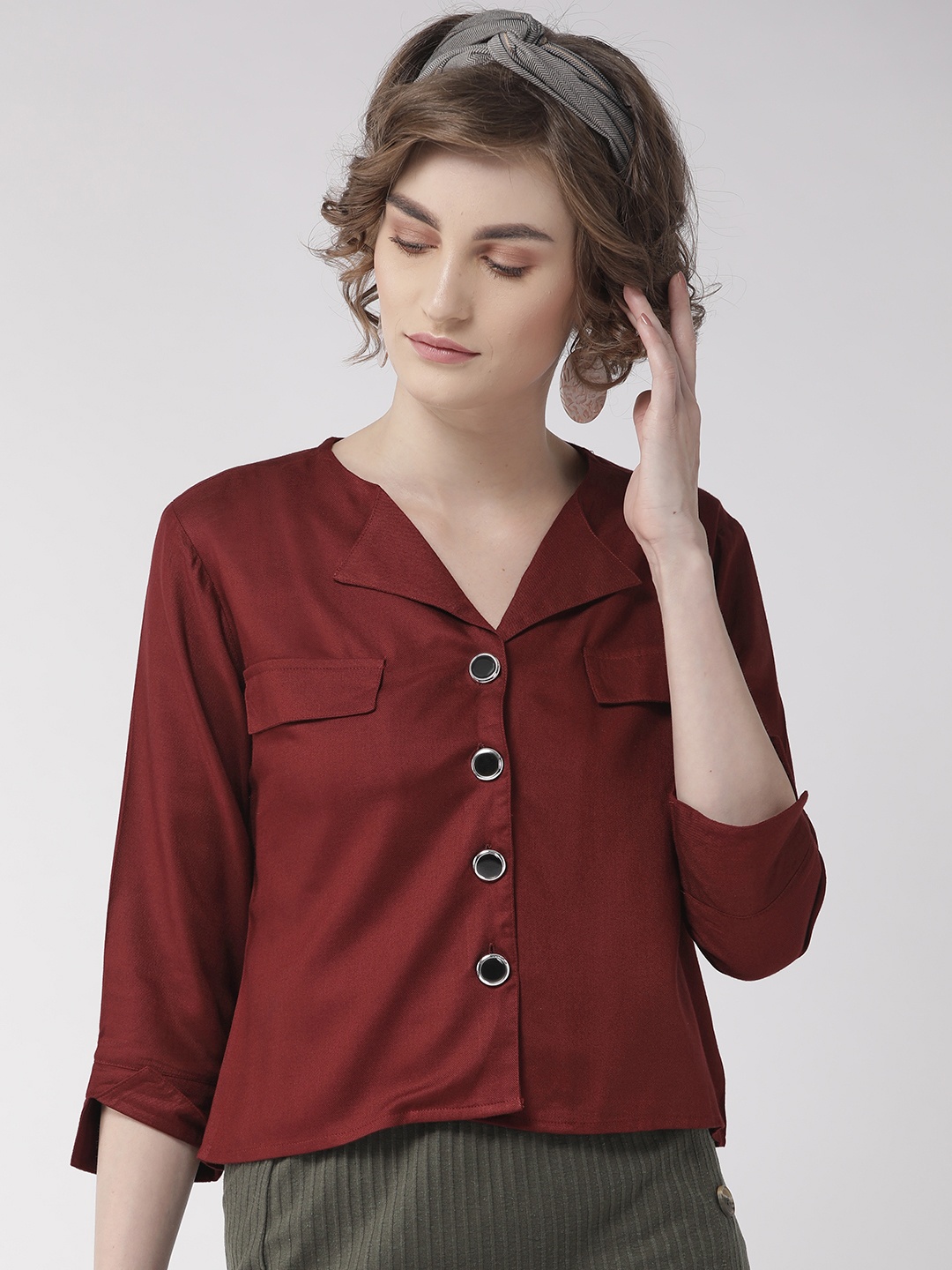 

Style Quotient Women Maroon Solid Shirt Style Top