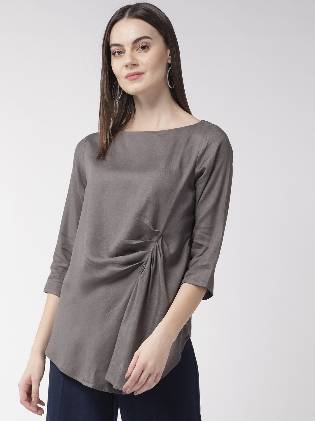 

Style Quotient Women Grey Solid Twisted High-Low Top, Charcoal