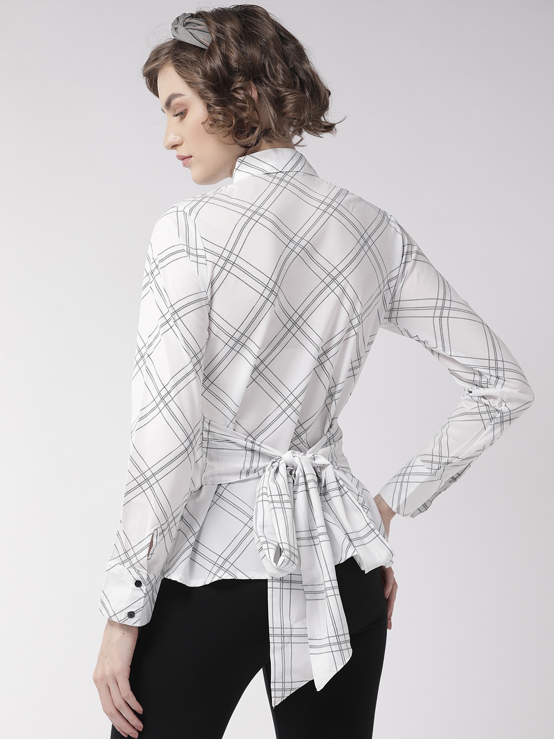 

Style Quotient Women Off-White & Black Classic Regular Fit Checked Casual Shirt