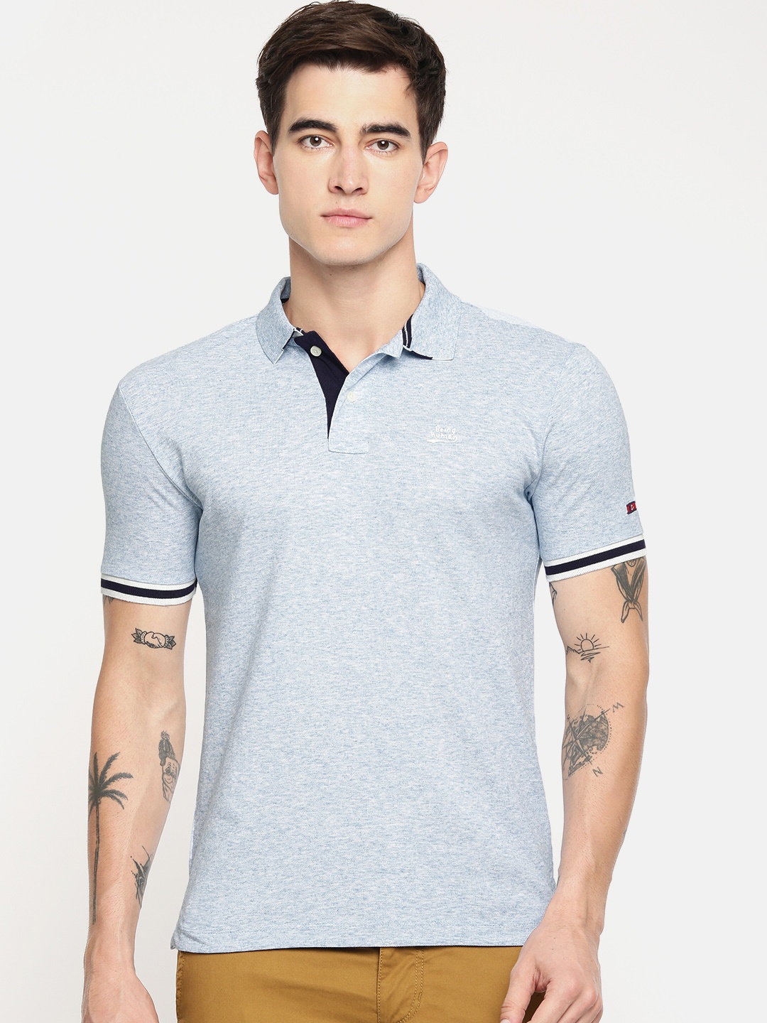 

Being Human Men Blue Solid Polo Collar T-shirt