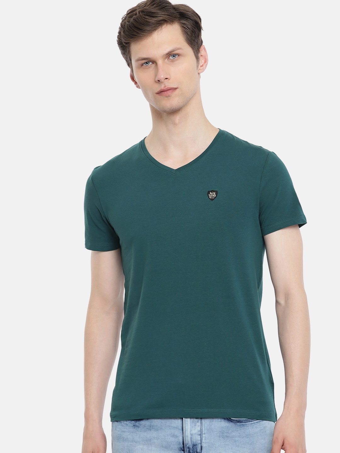 

Being Human Men Green Solid V-Neck T-shirt