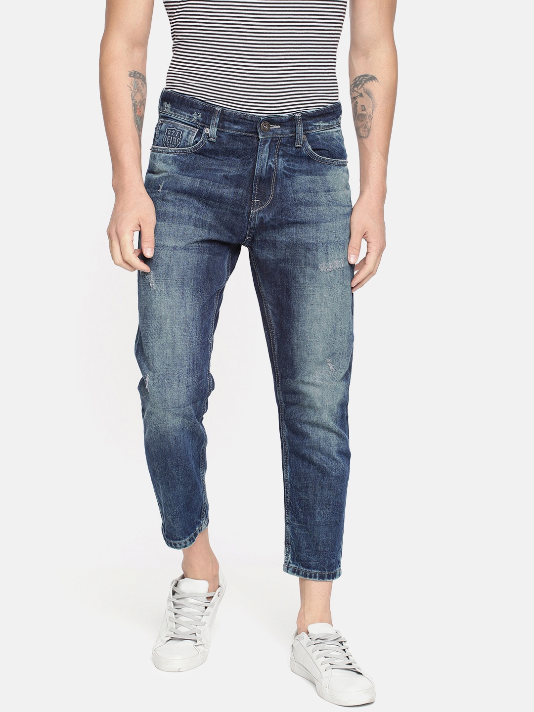 

Being Human Men Blue Tapered Fit Mid-Rise Low Distress Jeans