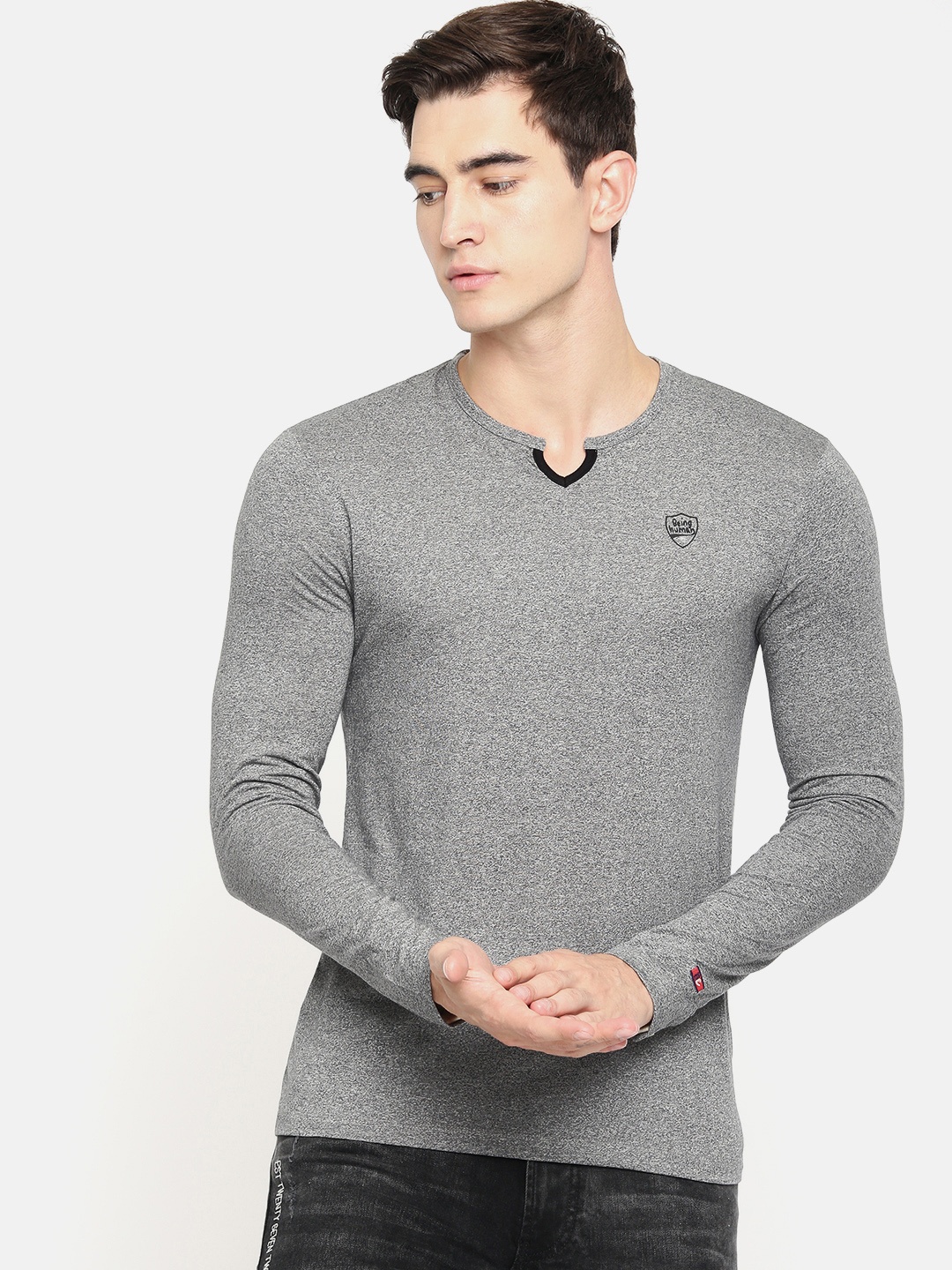 

Being Human Men Charcoal Grey Solid Round Neck T-shirt