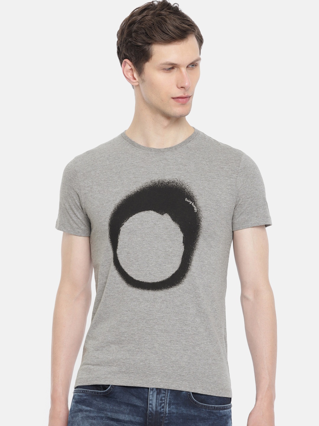

Being Human Clothing Men Grey Printed Round Neck T-shirt