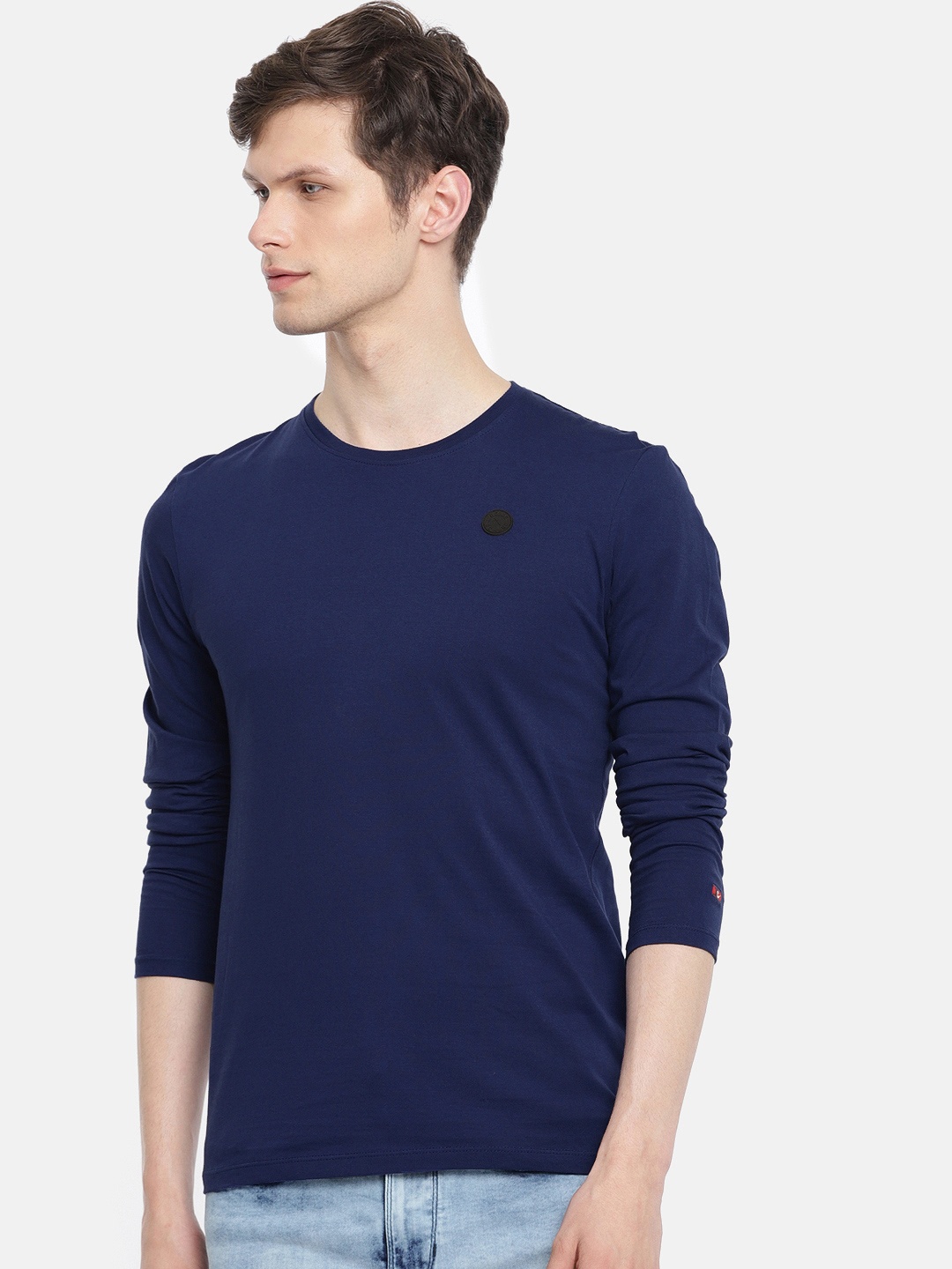 

Being Human Clothing Men Navy Blue Solid Round Neck Pure Cotton T-shirt
