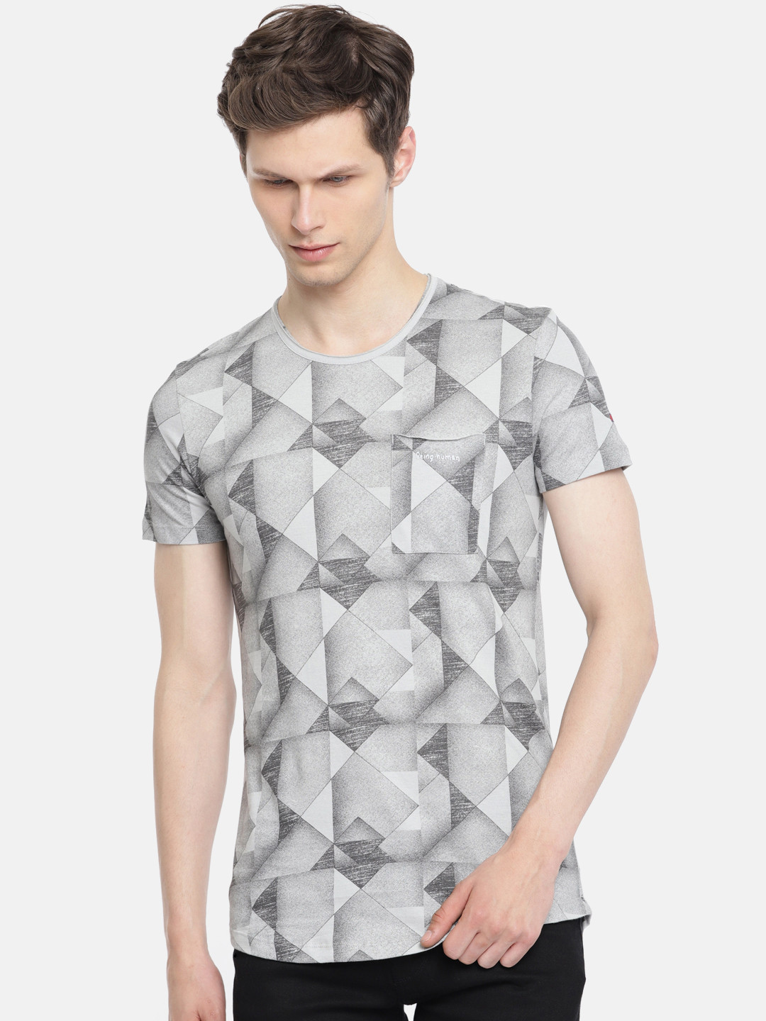 

Being Human Men Grey Printed Round Neck Pure Cotton T-shirt