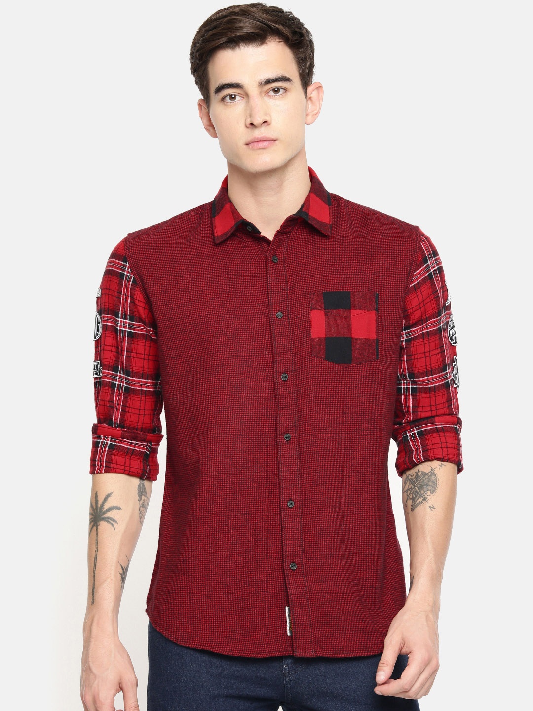 

Being Human Men Red & Black Regular Fit Checked Casual Shirt