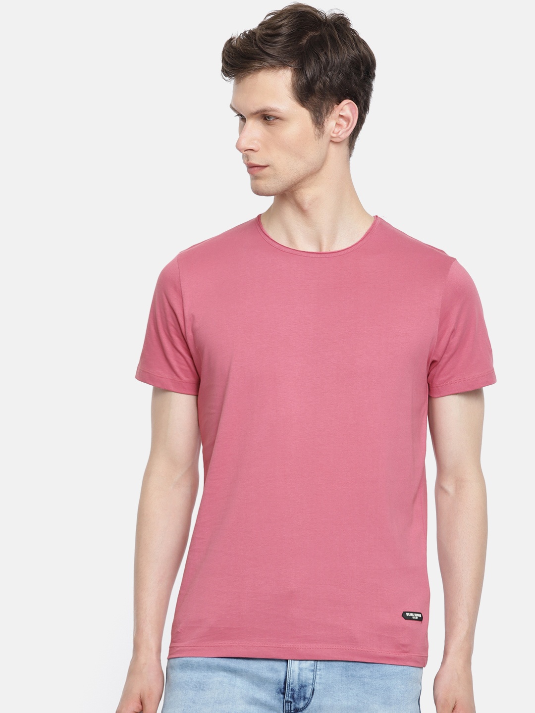 

Being Human Men Pink Solid Round Neck Pure Cotton T-shirt