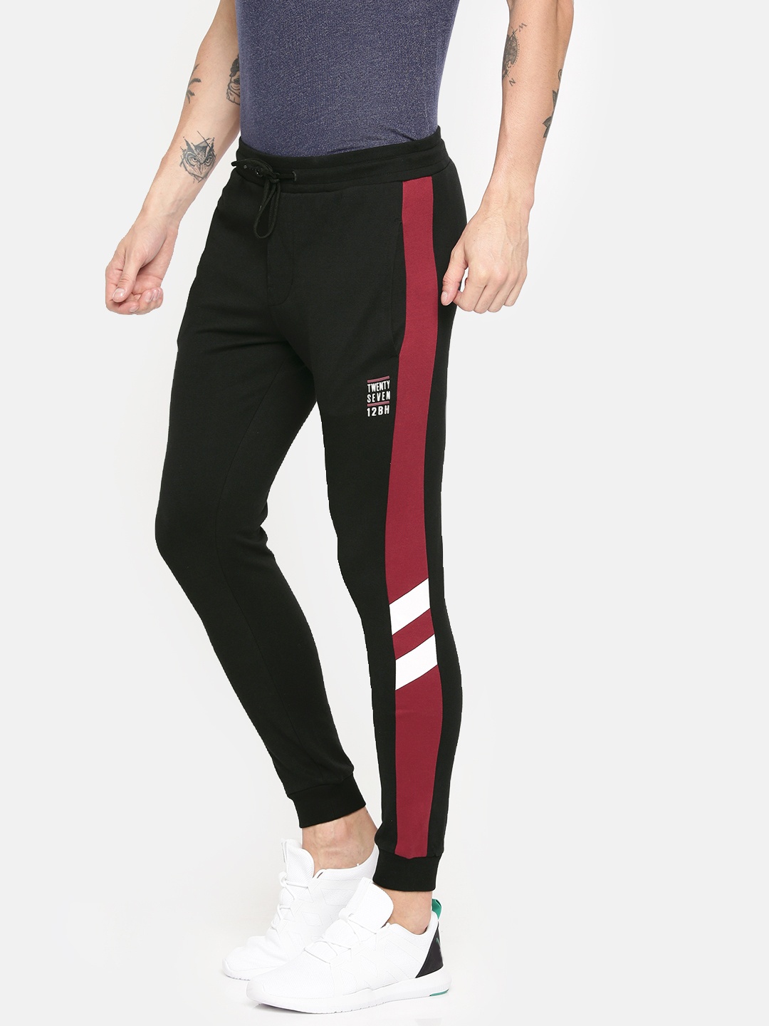 

Being Human Clothing Men Black Solid Side Striped Straight Fit Track Pants
