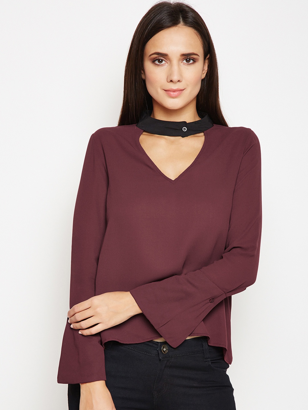 

Oxolloxo Women Maroon Solid A-Line Top