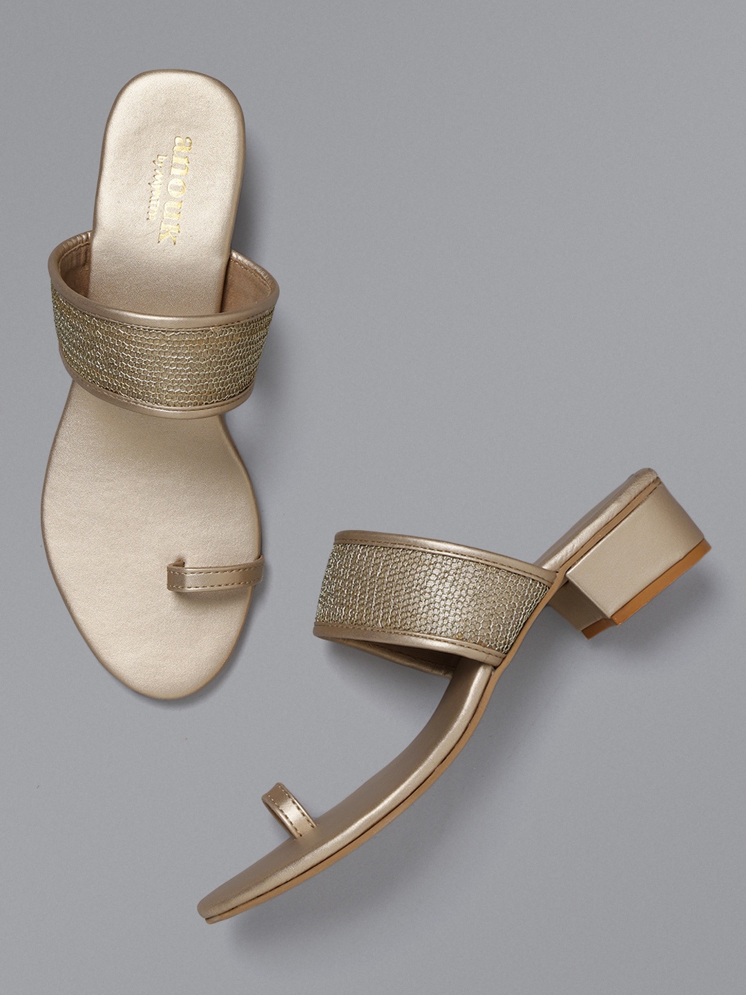 

Anouk Women Gold-Toned Solid Block Heels