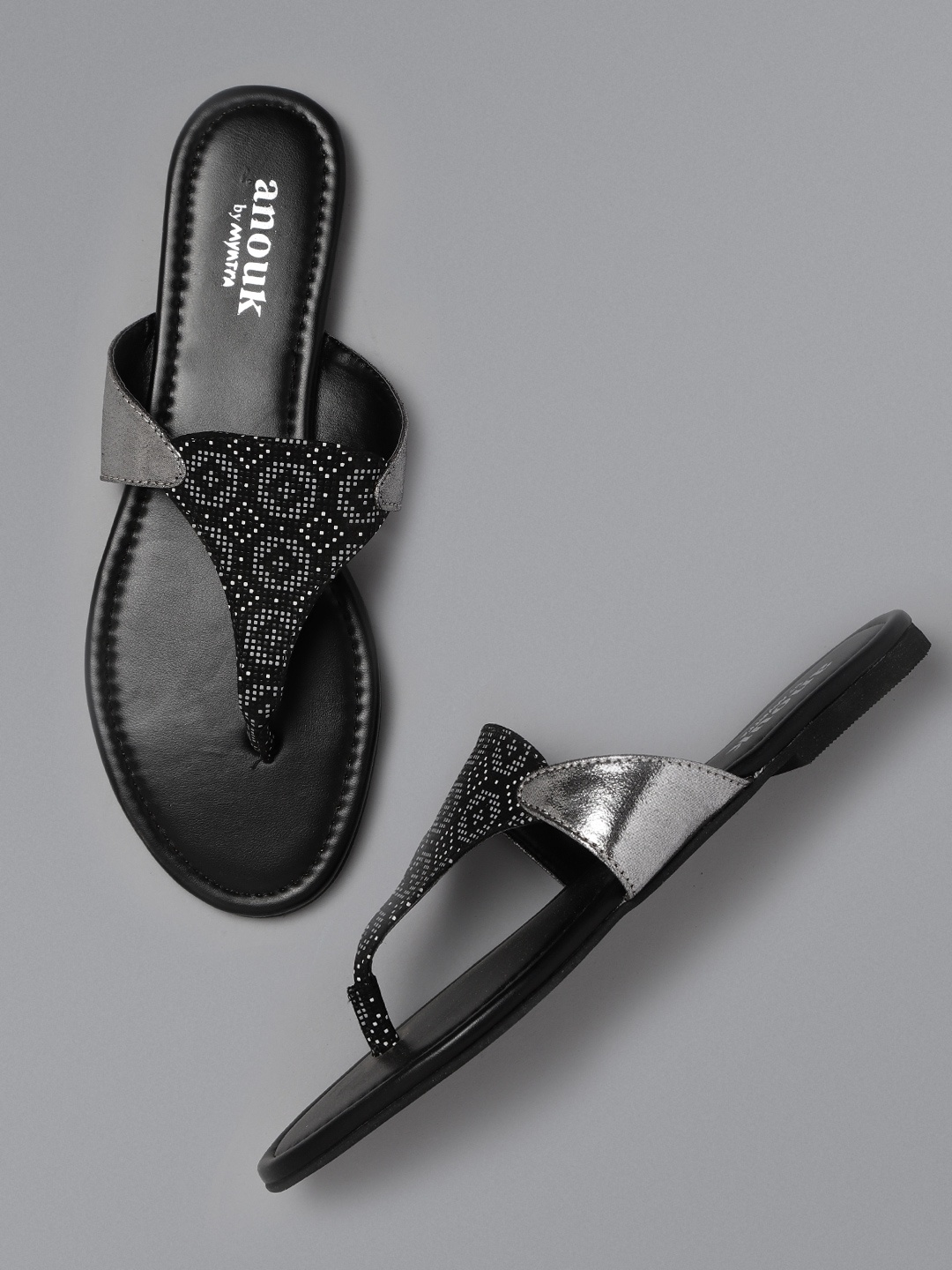 

Anouk Women Black Printed Open Toe Flats