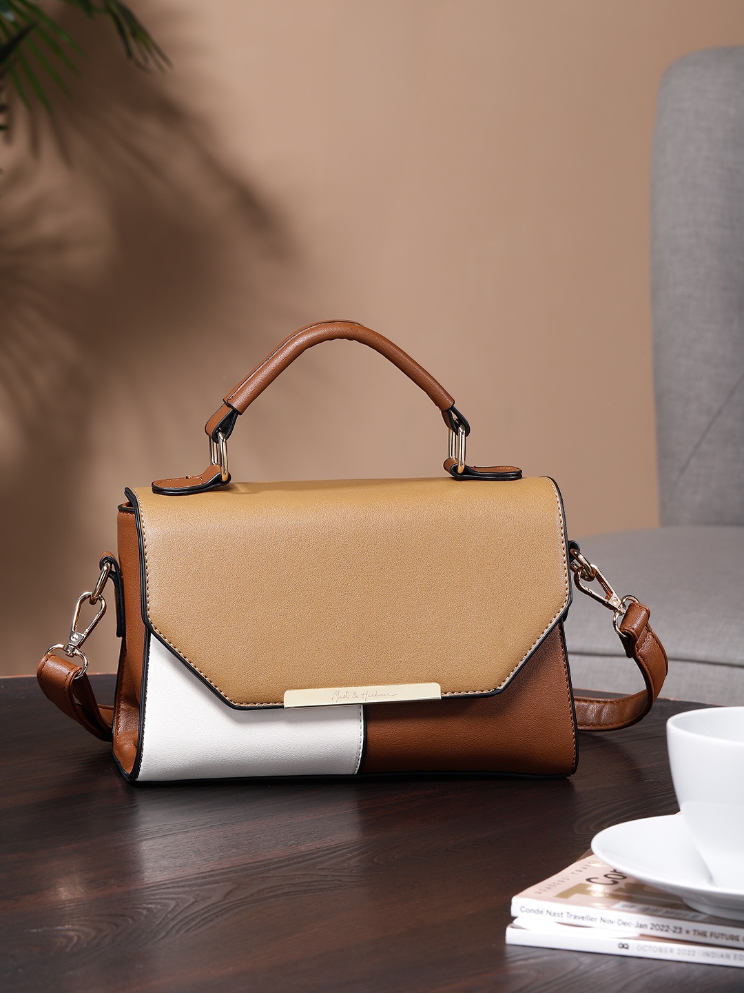 

Mast & Harbour Brown & White Colourblocked Satchel