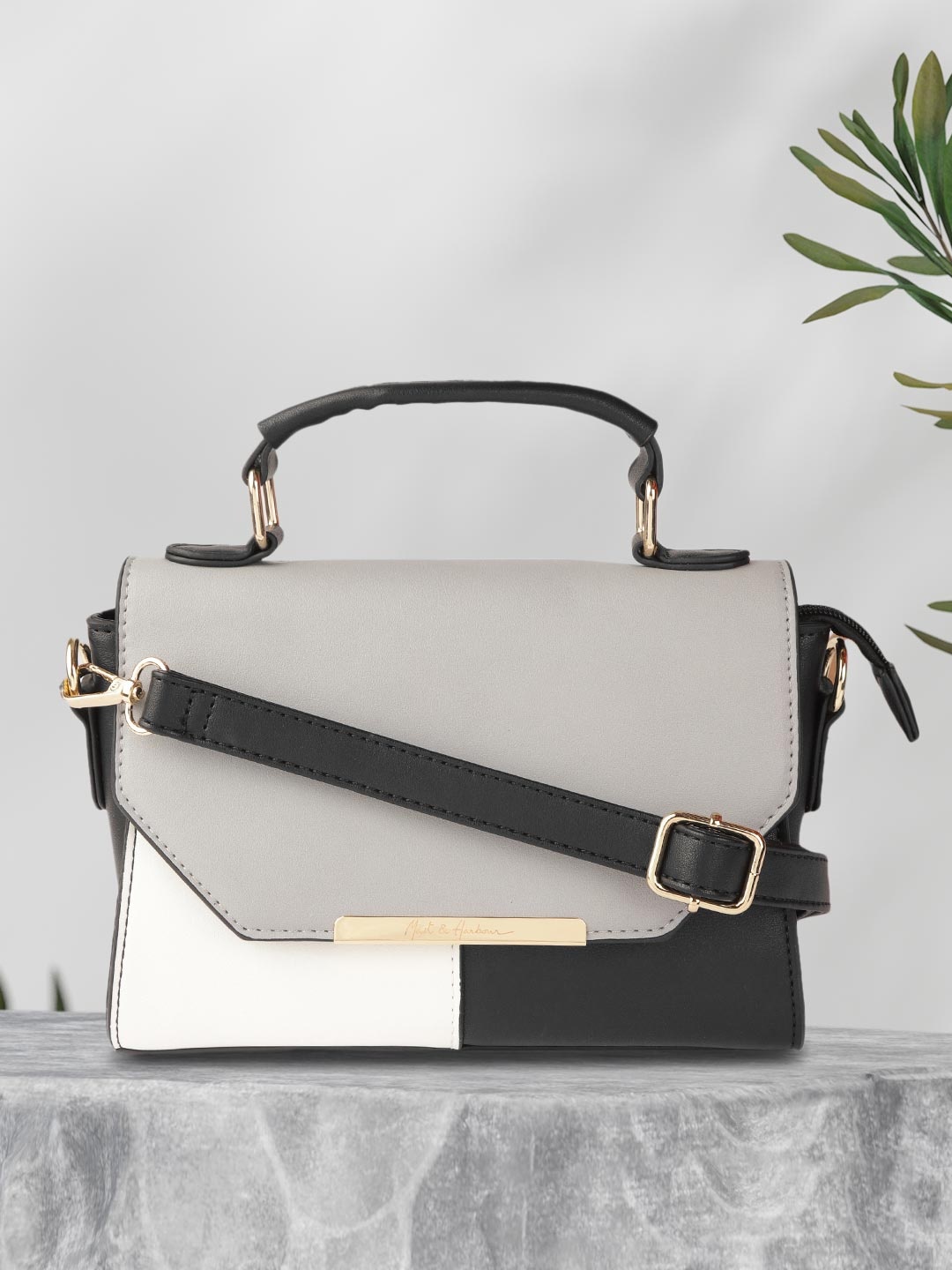 

Mast & Harbour Grey & White Colourblocked Satchel