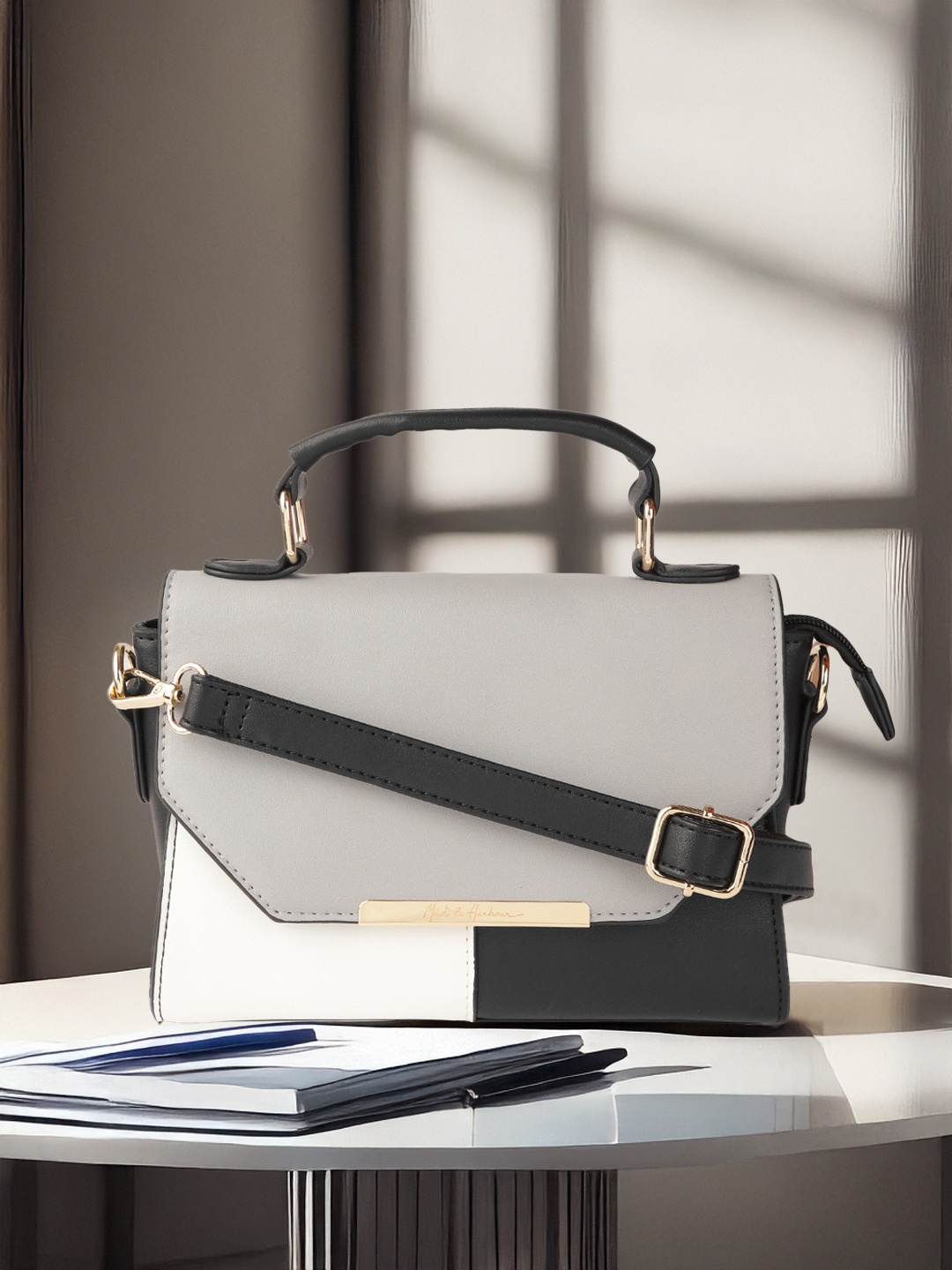 

Mast & Harbour Grey & White Colourblocked Satchel