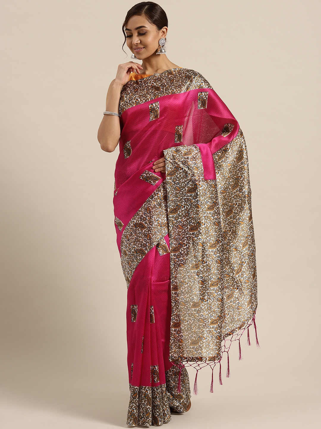 

Saree mall Pink & Beige Printed Saree